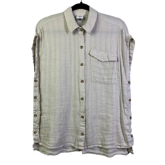 CABI Beige‎ Linen Oversized Cap Sleeve Textured Button Down Shirt Size XS - Picture 1 of 12